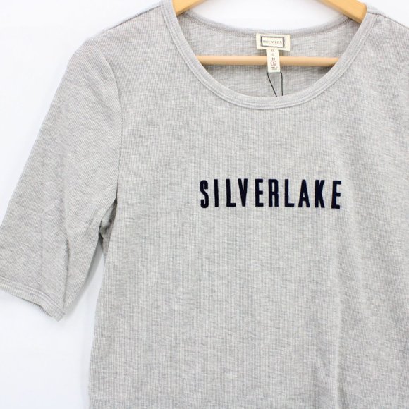 Mo:vint By Anthropologie Blouse Top Womens Gray Silverelake Short Sleeve L NWT - Picture 3 of 10